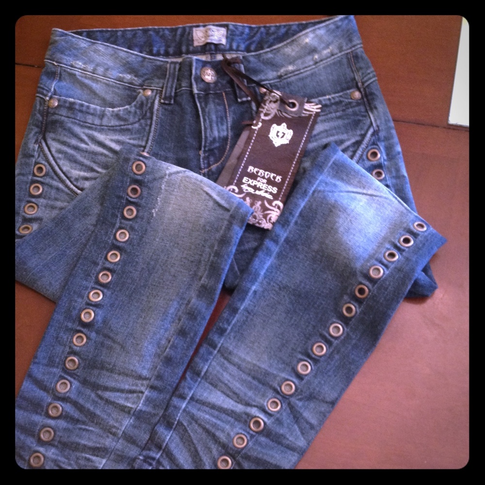 Express Women’s Skinny Jeans in Blue with Metal Eyelet Trim